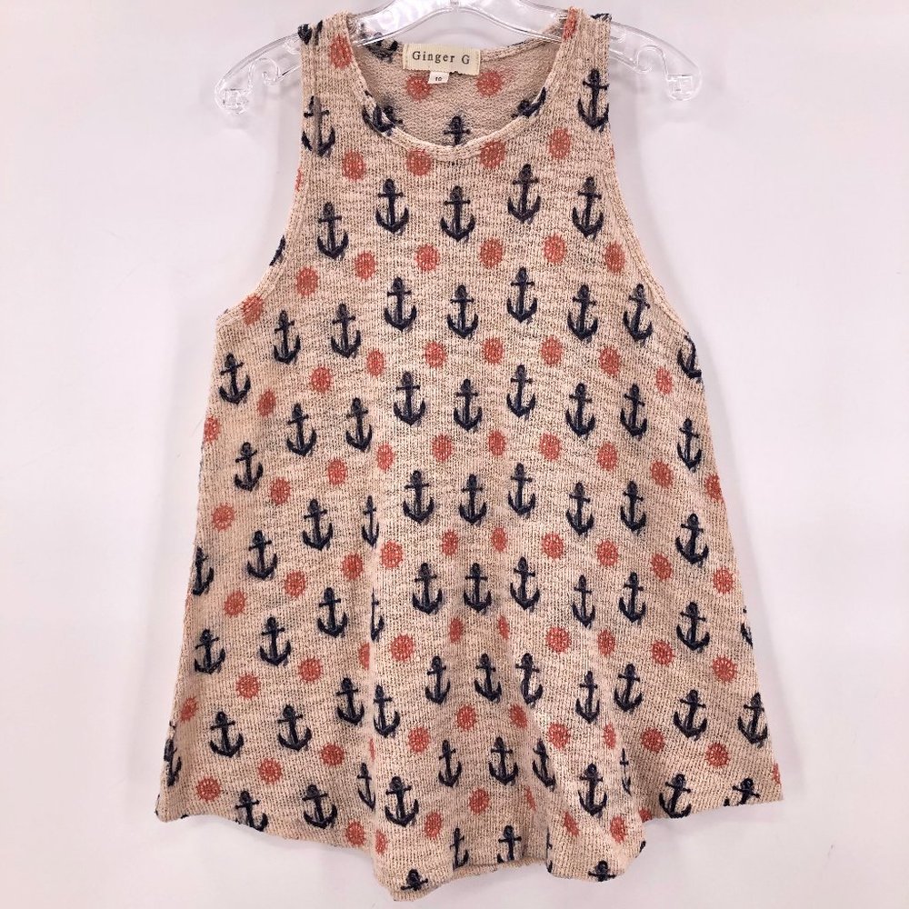 🎪VGW-Ginger G tan sleeveless anchor print top